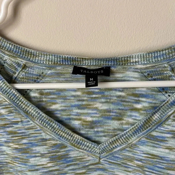 Talbots Raglan V-Neck High Low Sweater Space Dye Blue Green Size Medium - Picture 4 of 7